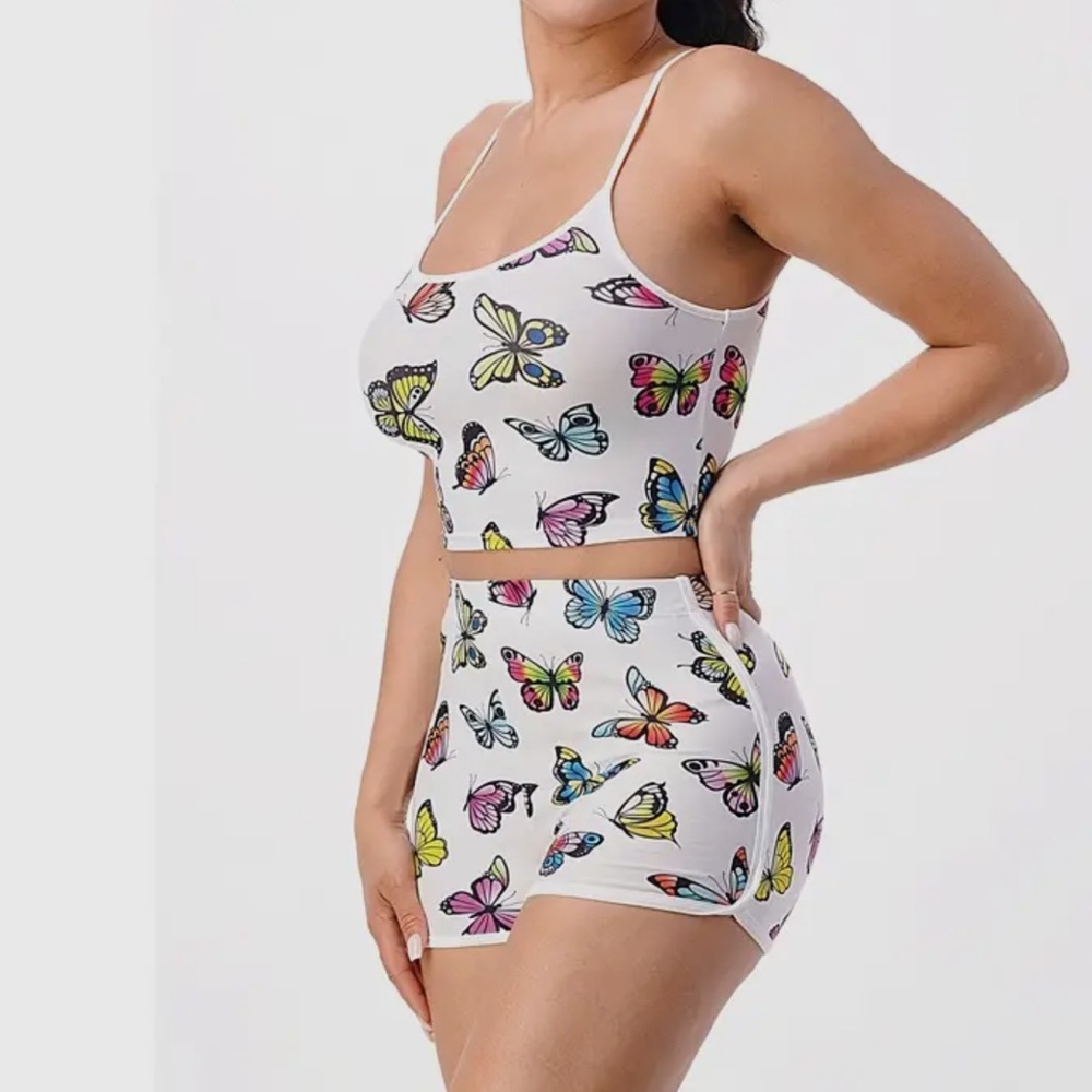 Butterfly Print Crop Top and Shorts Set